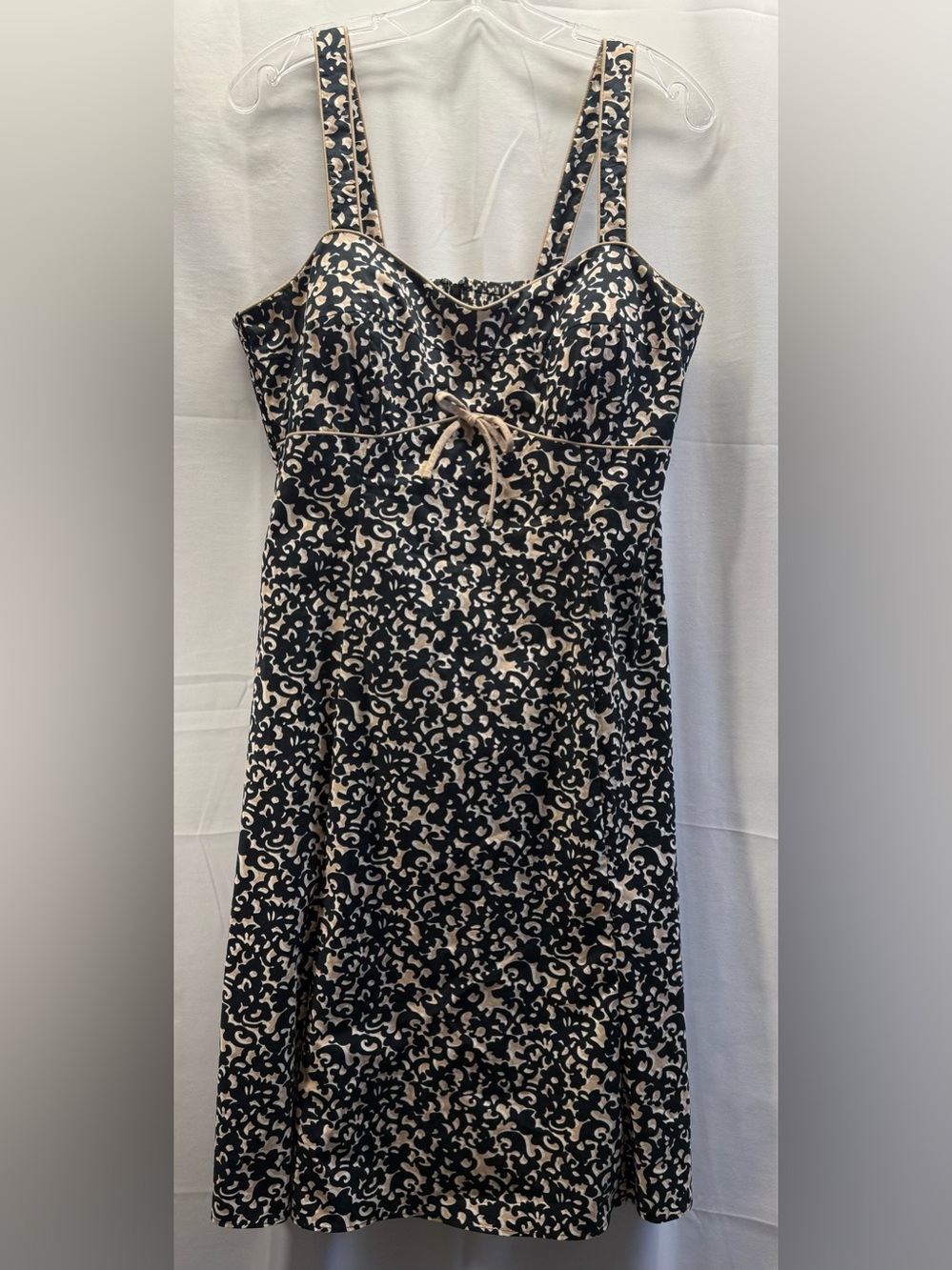 R&K Black and Cream Midi Patterned Sundress with Bow Size 10